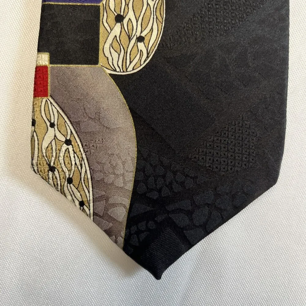 Zianetti Men's Silk Tie Black Purple Red Geometric Extra Long